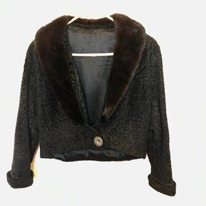 Vintage Lambswool cropped coat with Mink fur collar SZ S